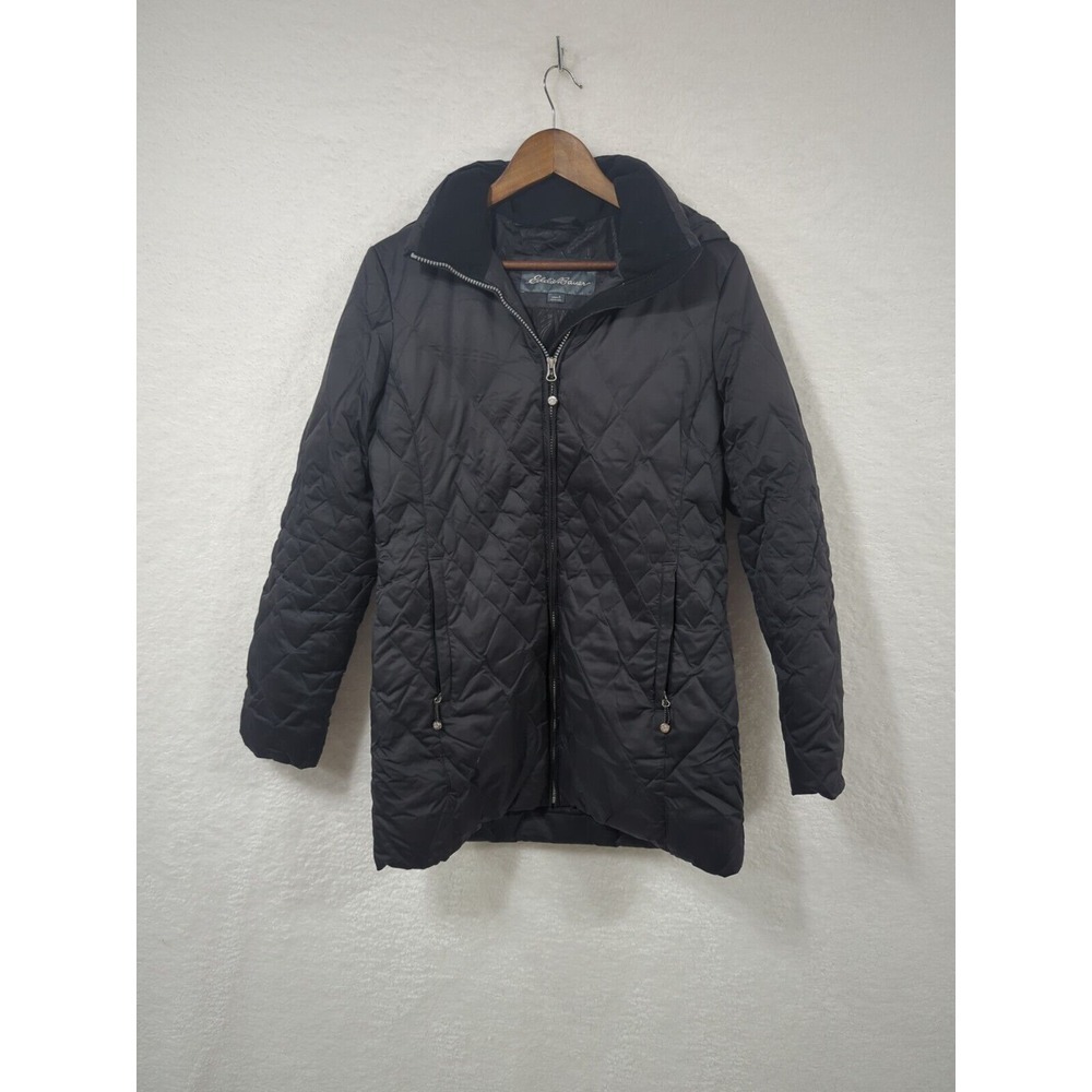 Eddie Bauer Puffer‎ Down Quilted Jacket Removable Hoodie Women's Black S